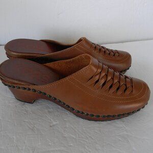 MICHAEL KORS MADE IN ITALY BROWN BRAIDED LEATHER LEATHER/WOOD CLOGS SZ 6 BOHO